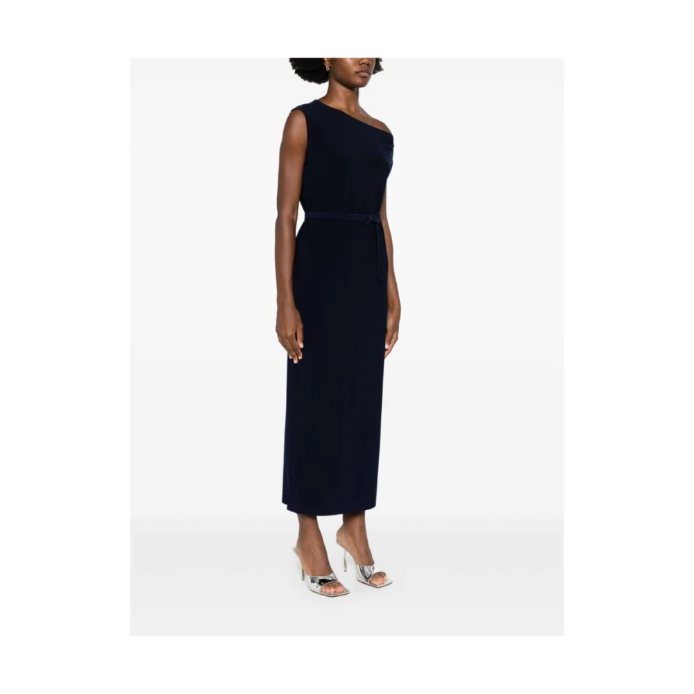 Norma Kamali Midnight Blue Off-Shoulder Jurk met Gerimpelde Details Blue Dames
