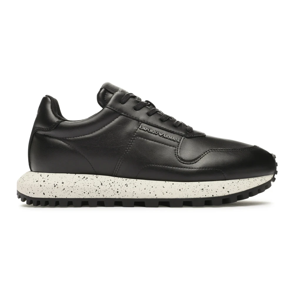 Emporio Armani Men's Black Sneakers, 8 Uk, Leather Trainers