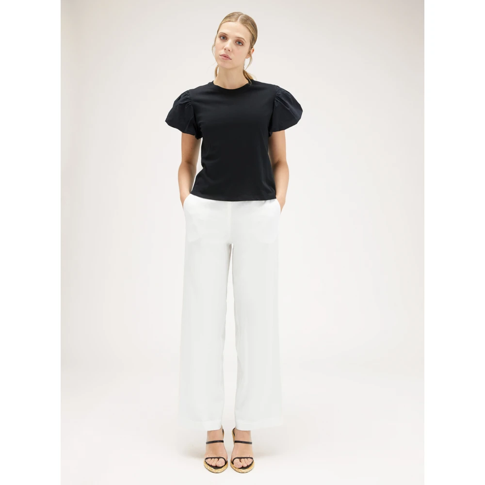 Motivi Katoenen T-shirt met ballonmouwen Black Dames