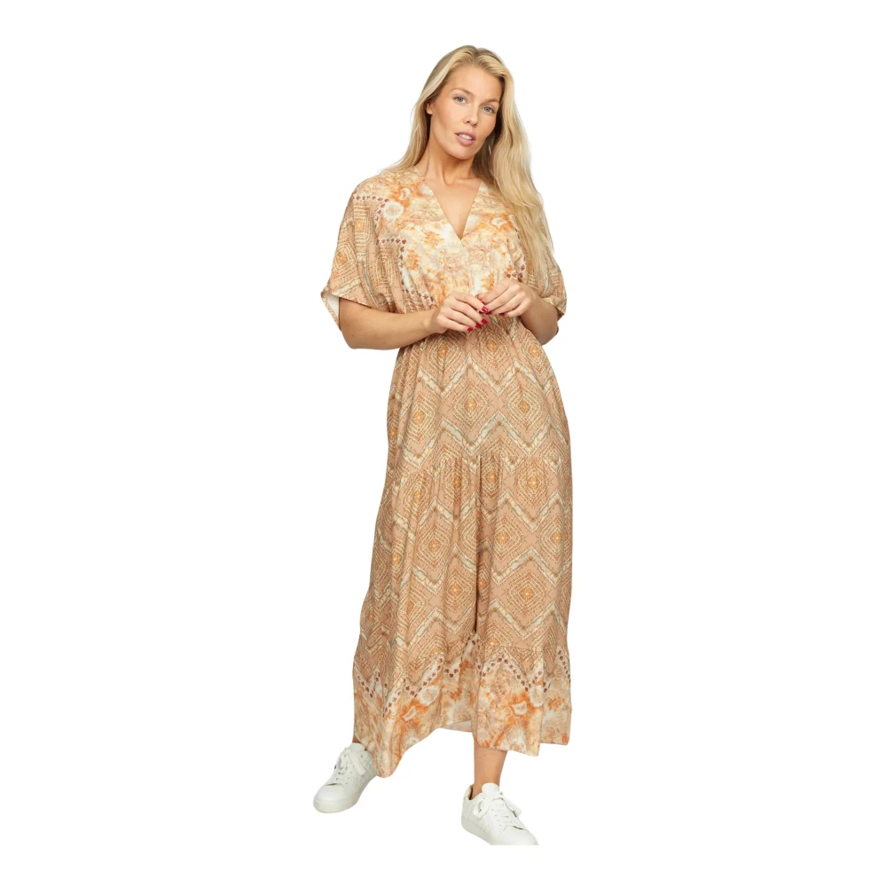 2-Biz Maxirok met bloemenprint Beige Dames