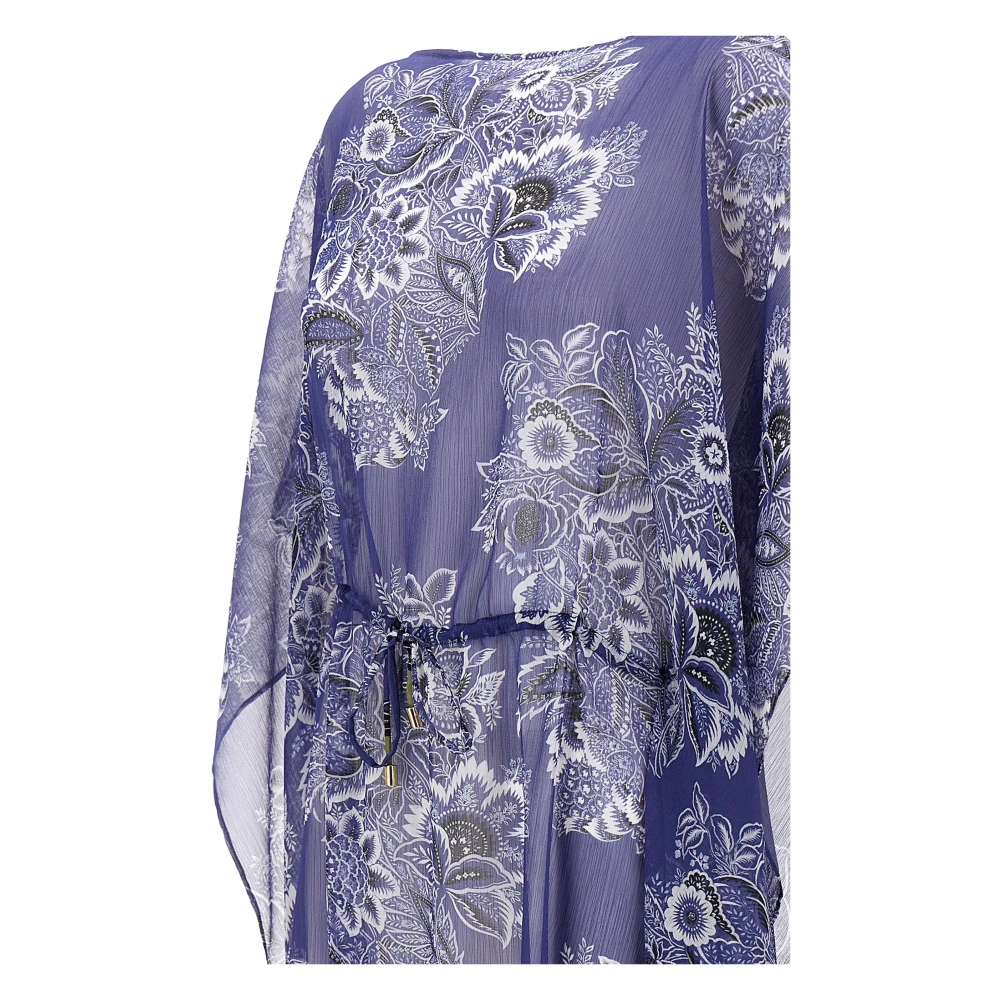 ETRO Bloemen Caftan Jurk met Trekkoord Taille Blue Dames