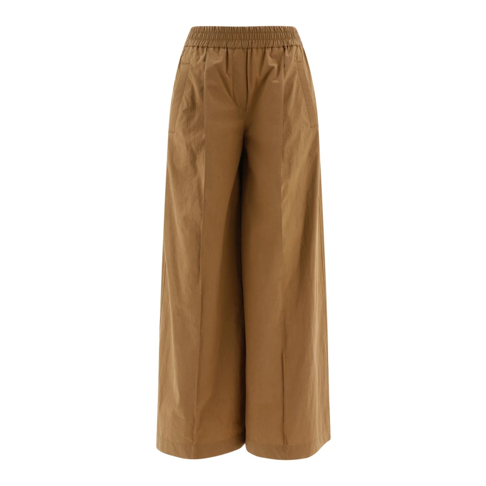 BRUNELLO CUCINELLI Wijde Katoenen Broek Brown Dames