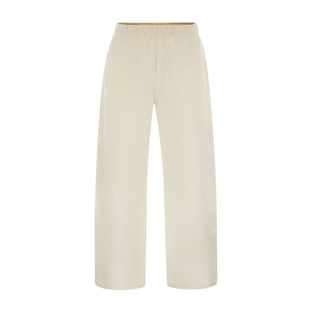 Max Mara White Wide Trousers, Female, Xs, Silk And Cotton Fleece Trousers