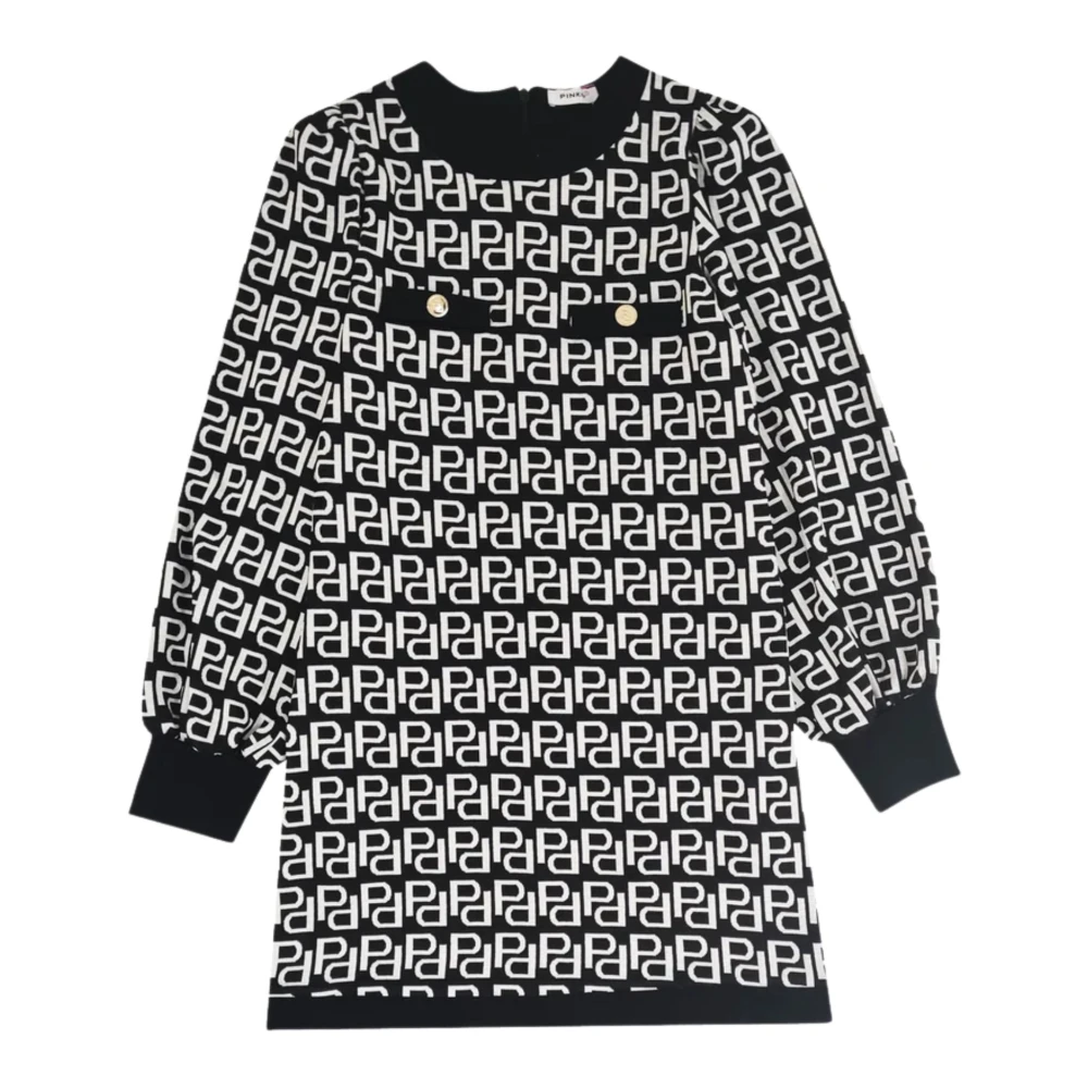 Pinko Girls Black Dresses, 10 Y, Logo Jacquard Dress