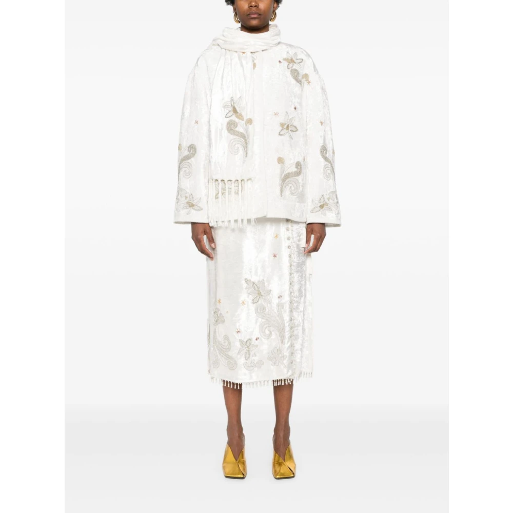 Forte Witte Geborduurde Jas met Sjaaldetails White Dames