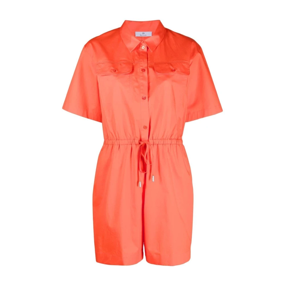 Korallrød Stretch-Bomull Playsuit