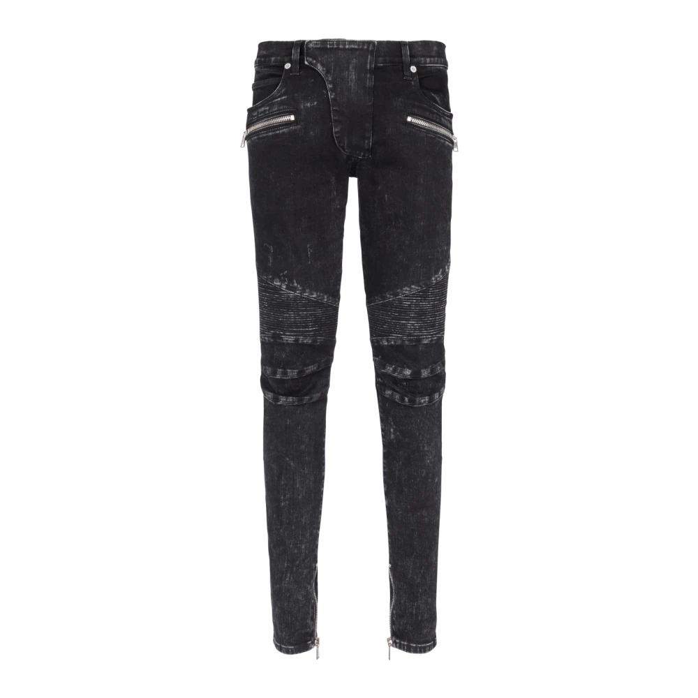 Balmain Slim-fit denim jeans met geribbelde details Black Heren