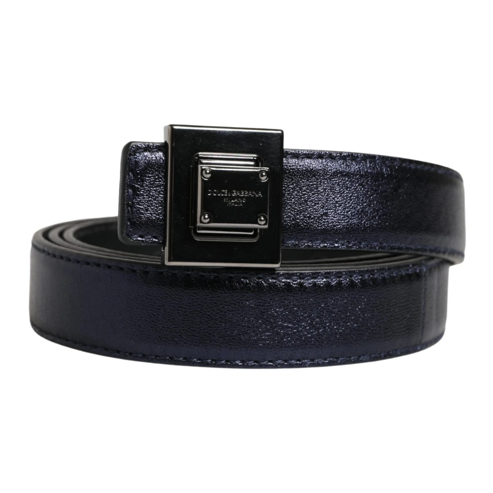 Dolce & Gabbana Men's Black Belts, One Size, Classic Leather Square Buckle Belt
