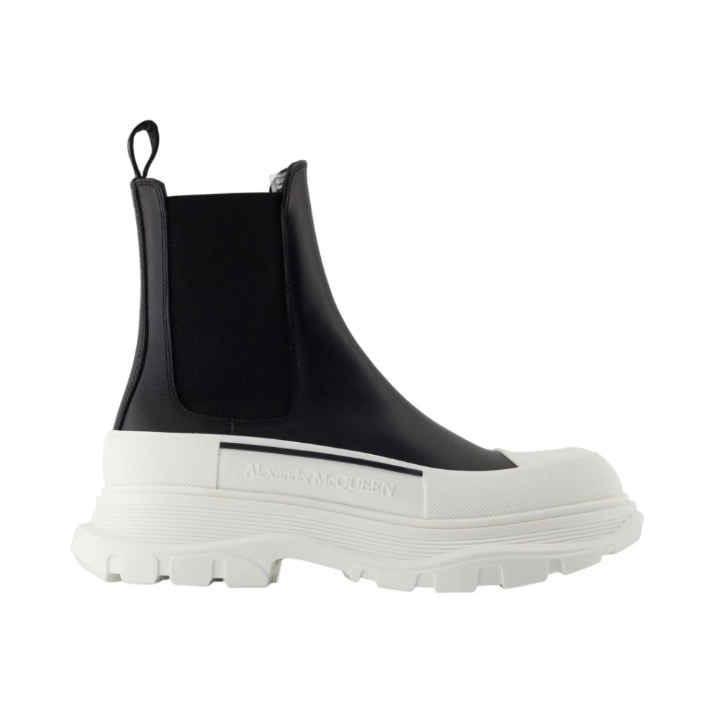 Alexander Mcqueen Women's Black Chelsea Boots, 4 Uk, Leather Ankle Boots - Slip-On