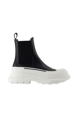 Svarta läder ankelboots slip-on