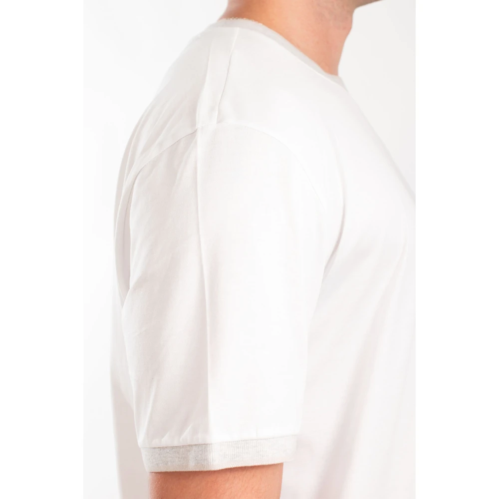 Eleventy Contrast Rib Tee in Giza Katoen Beige Heren
