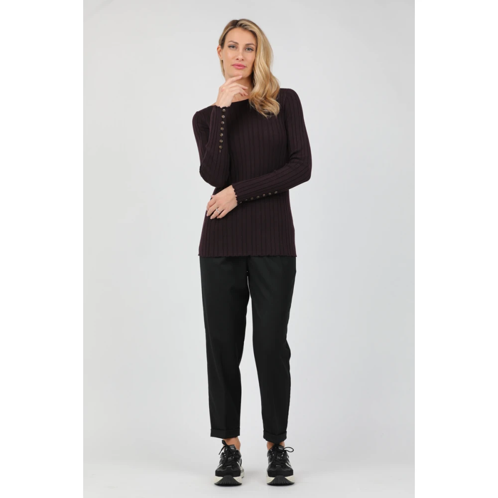 Alpha Studio Top met lange mouwen en boothals met knoopdetail Brown Dames