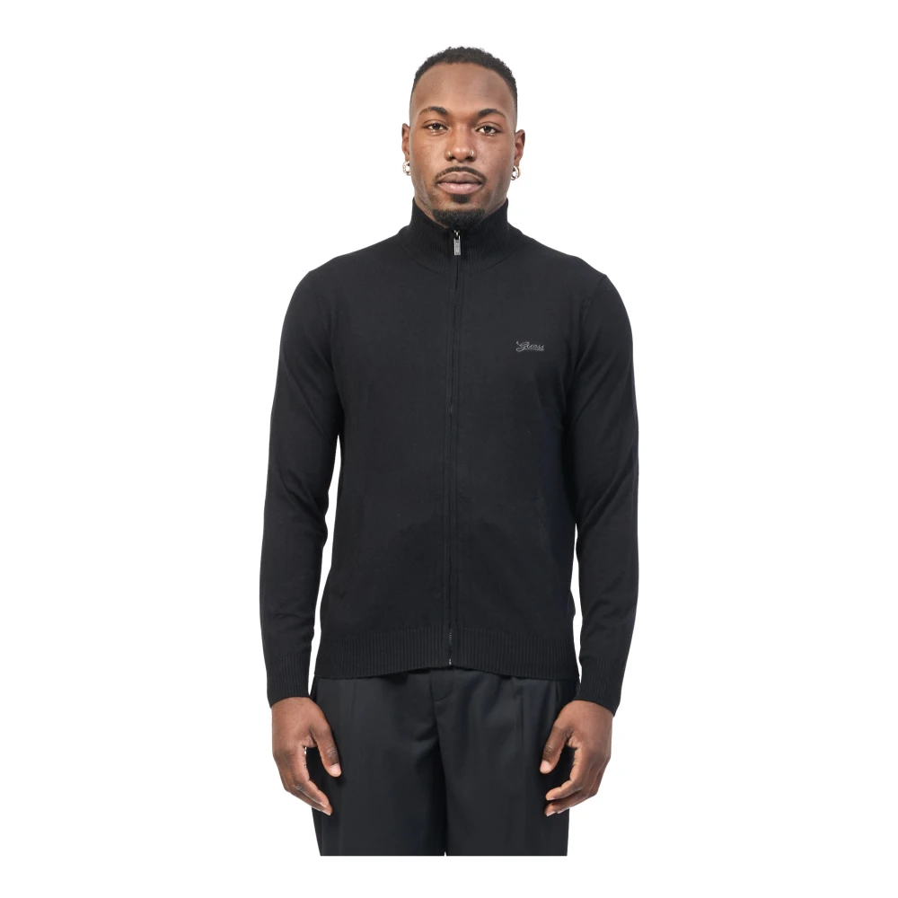 Guess Zwarte trui met geborduurd logo Black Heren