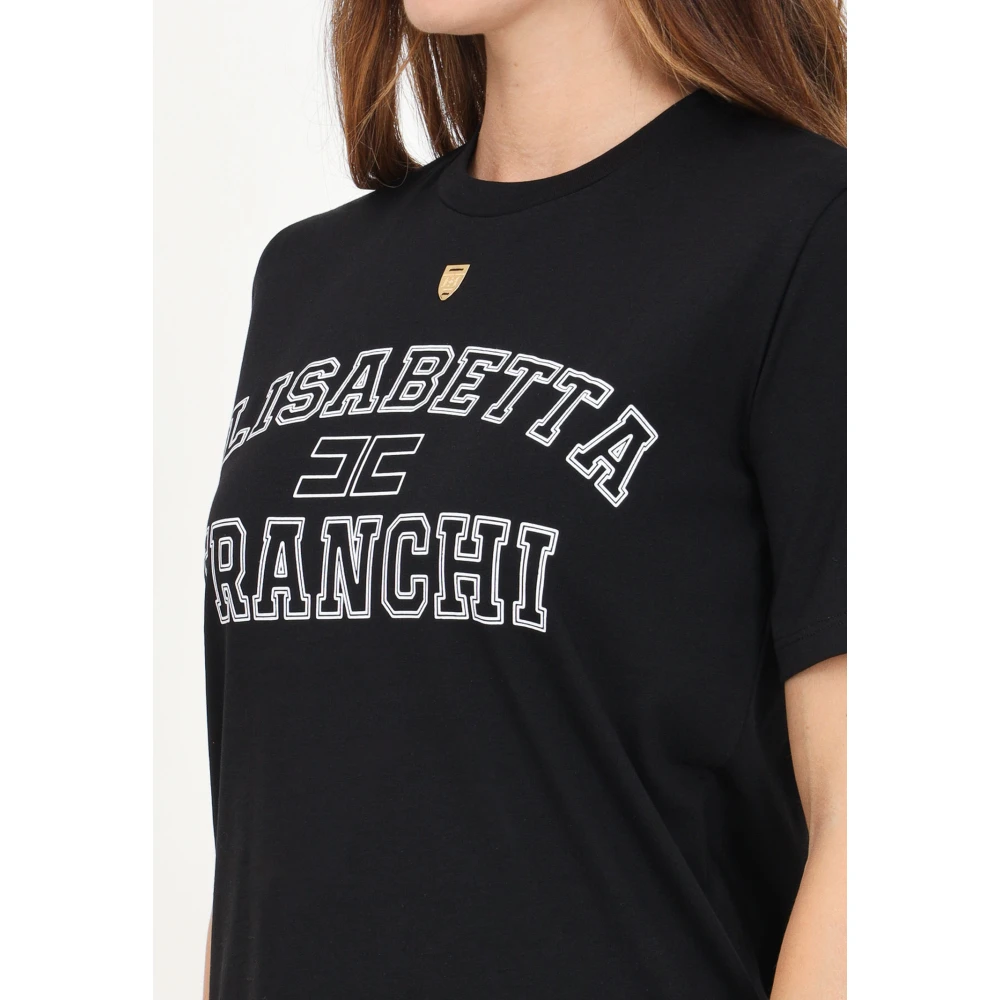 Elisabetta Franchi Zwart College Logo T-shirt Black Dames