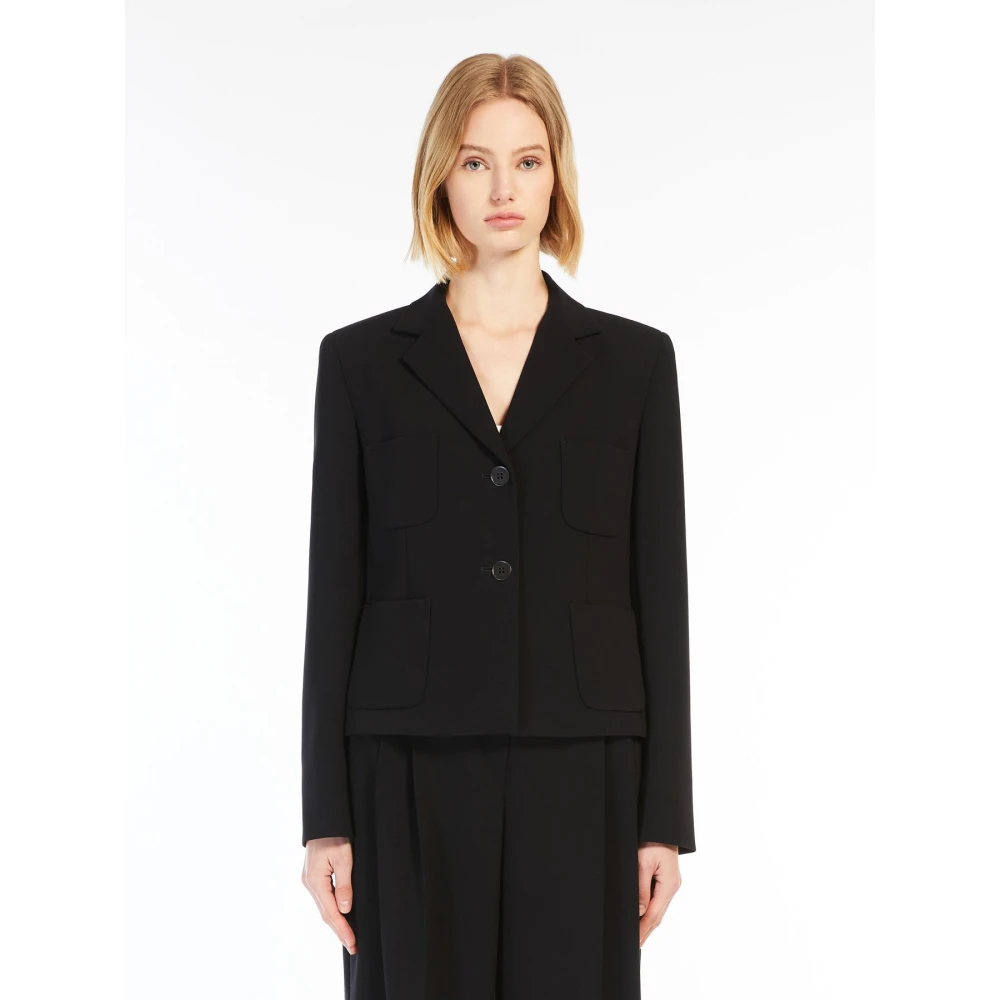 Max Mara Studio Boxy cady jas met knoopsluiting aan de voorkant Black Dames