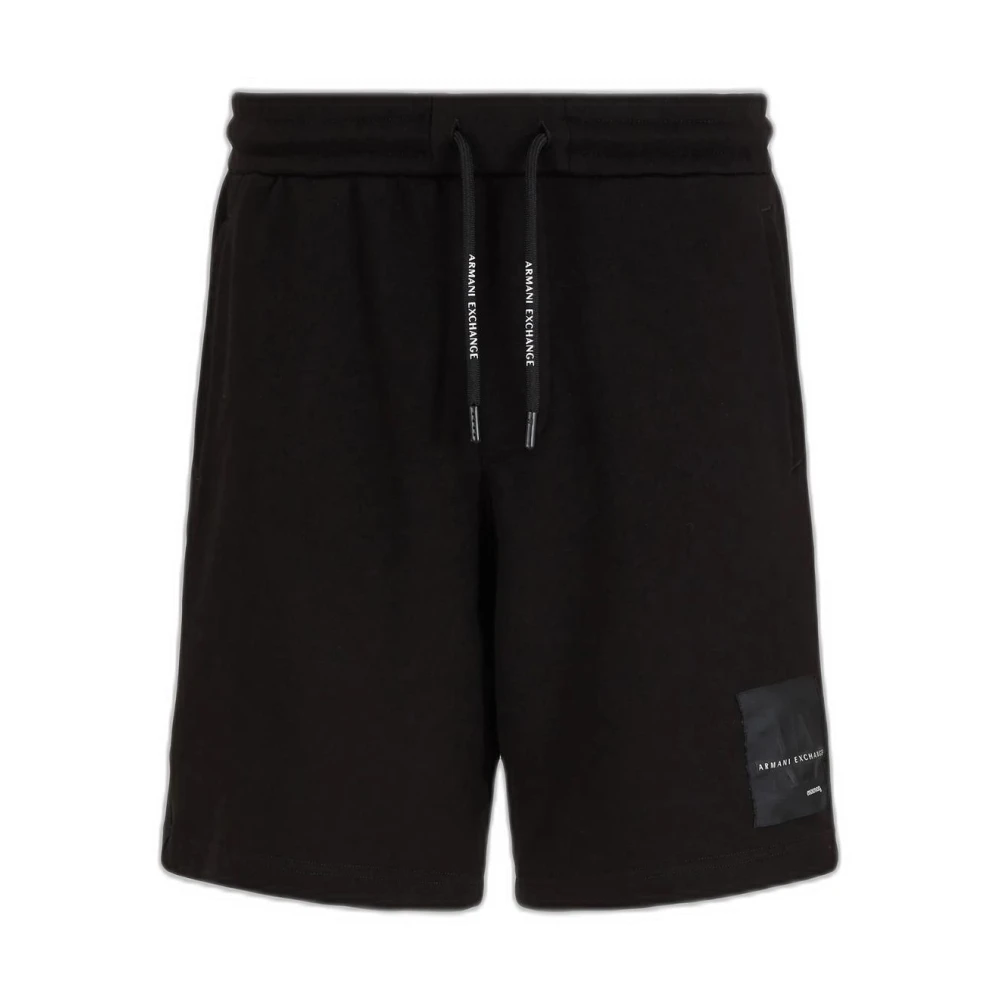 Armani Exchange Men's Black Casual Shorts,, Lace-Up Cotton Polyester Shorts Extra Small