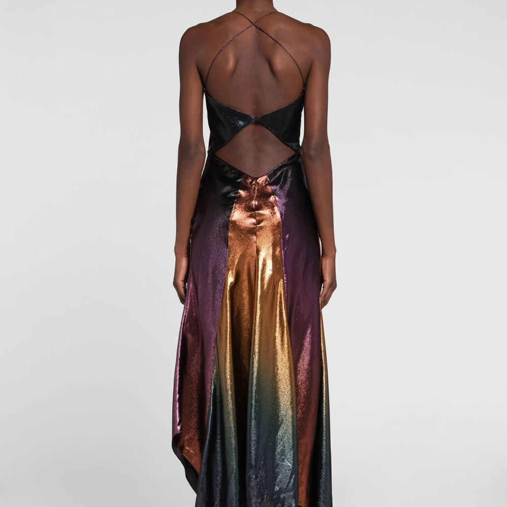 Roberto Cavalli Asymmetrische Maxi Jurk met Tiger Tooth Hardware Multicolor Dames
