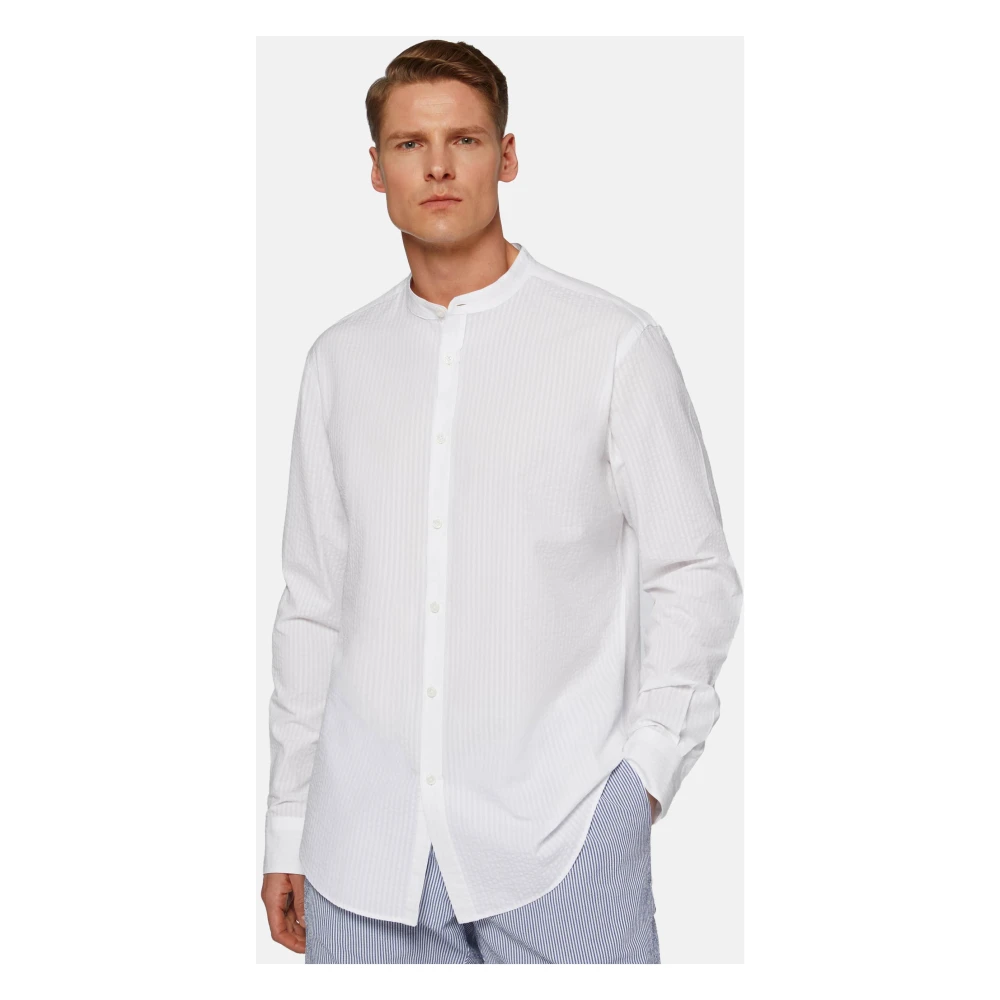 Boggi Milano Regular Fit Seersucker Overhemd White Heren