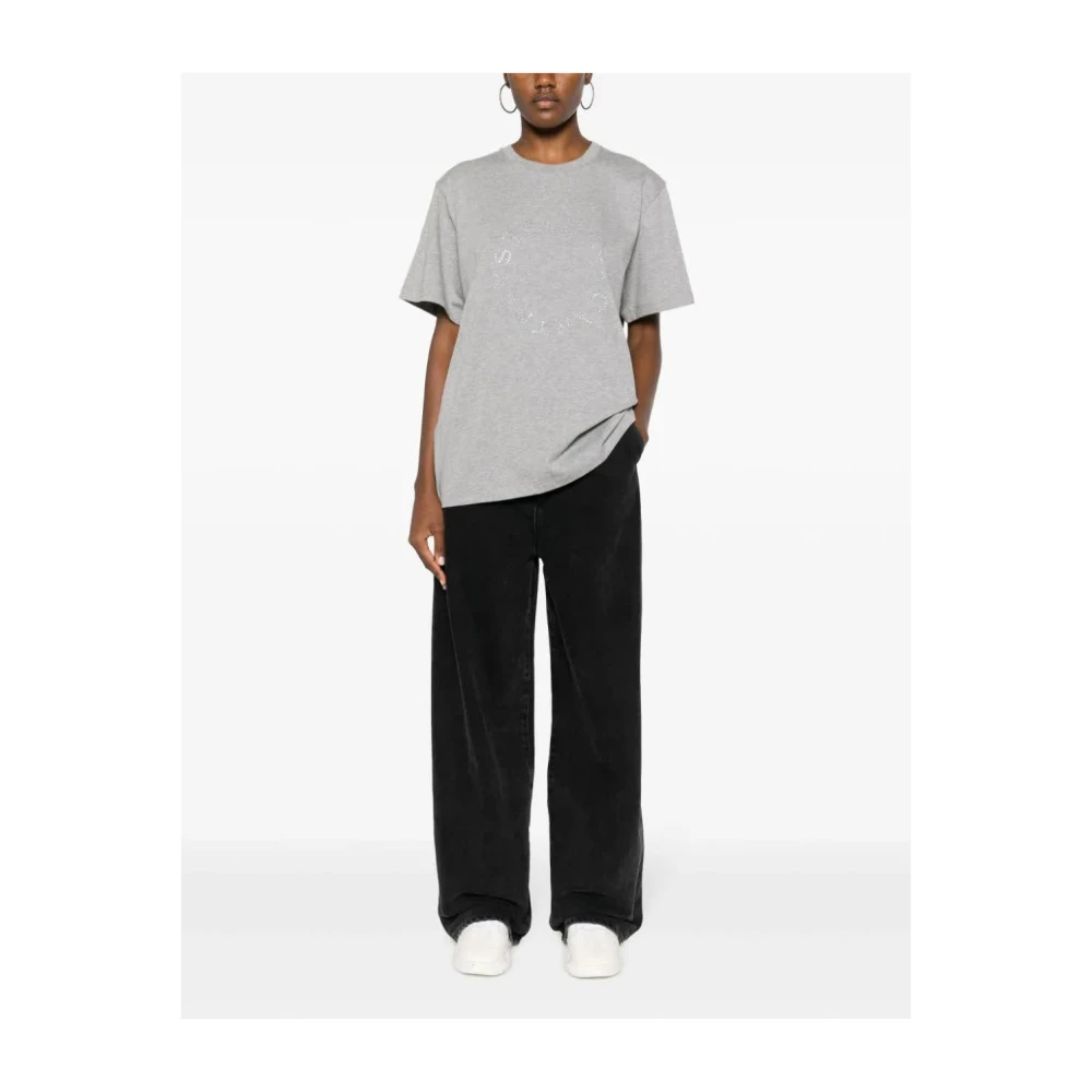 Stella Mccartney Grijze Rhinestone Logo T-Shirt Gray Dames