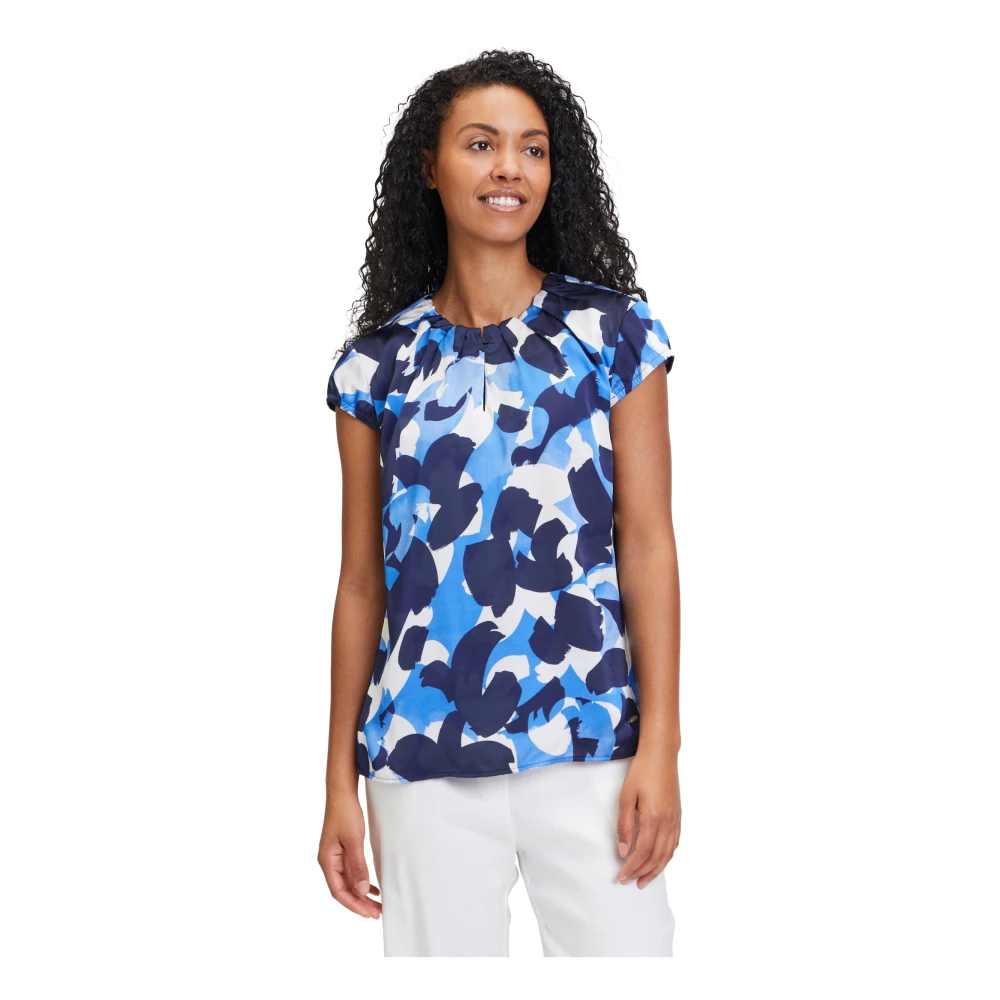 Betty & Co Blouse met korte mouwen en knoopdetail Blue Dames