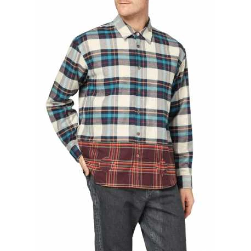Paul Smith Patchwork Geruite Overhemd Blauw Wit Rood Multicolor Heren