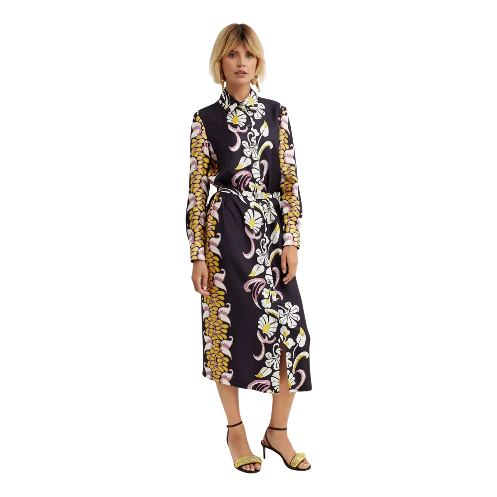 TORY BURCH Navy Zijden Midi Jurk met knoopsluiting Multicolor Dames