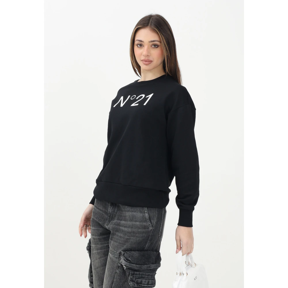 N21 Zwarte Crewneck Sweater Elegante Moderne Stijl Black Dames