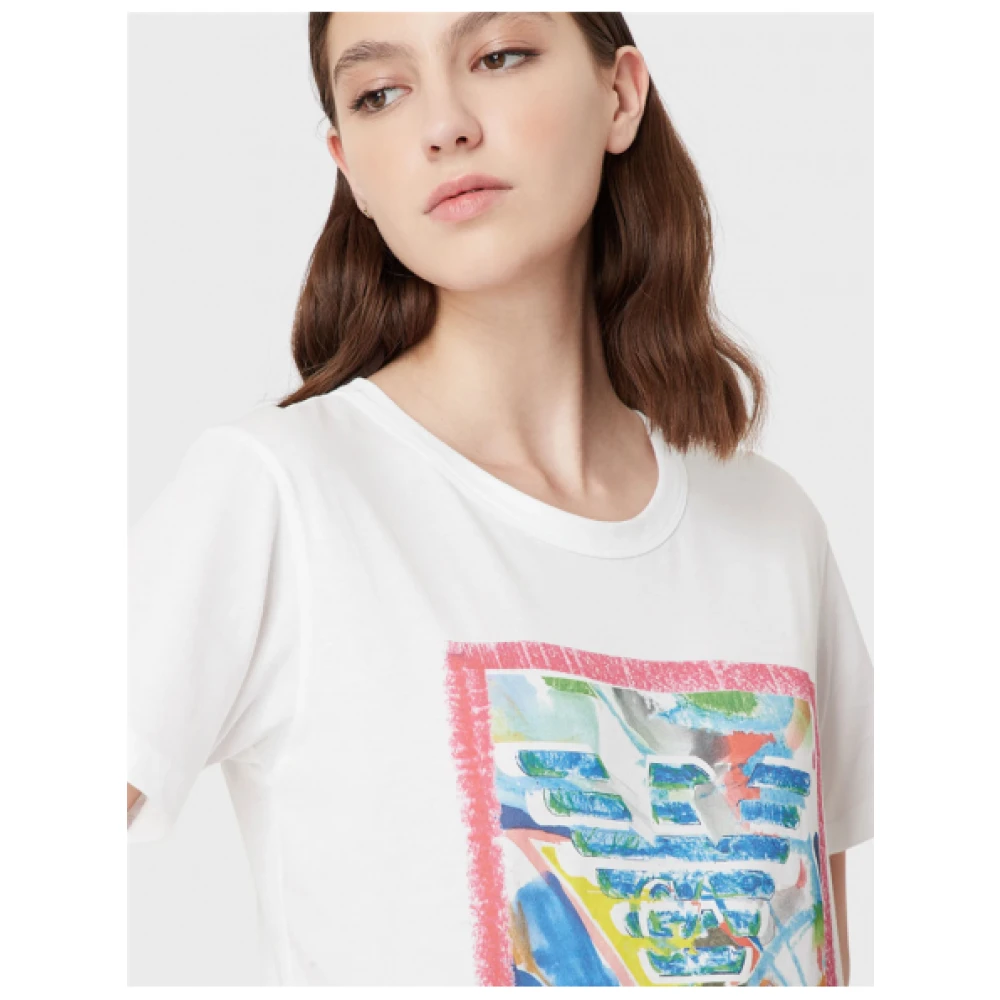 Emporio Armani Korte mouwen waterverf logo T-shirt White Dames