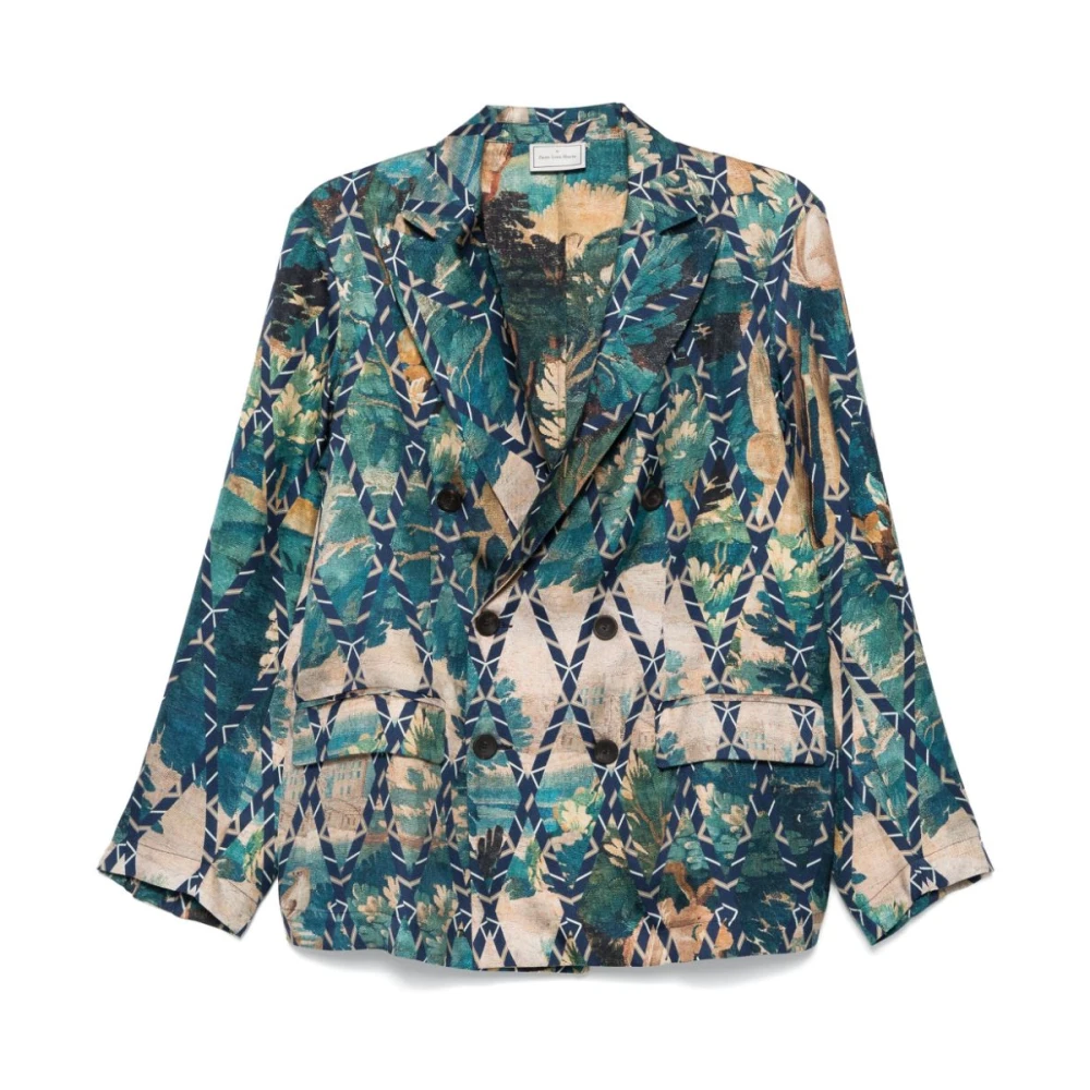 Pierre-Louis Mascia Geometrisch Patroon Beige Jas Blue Dames