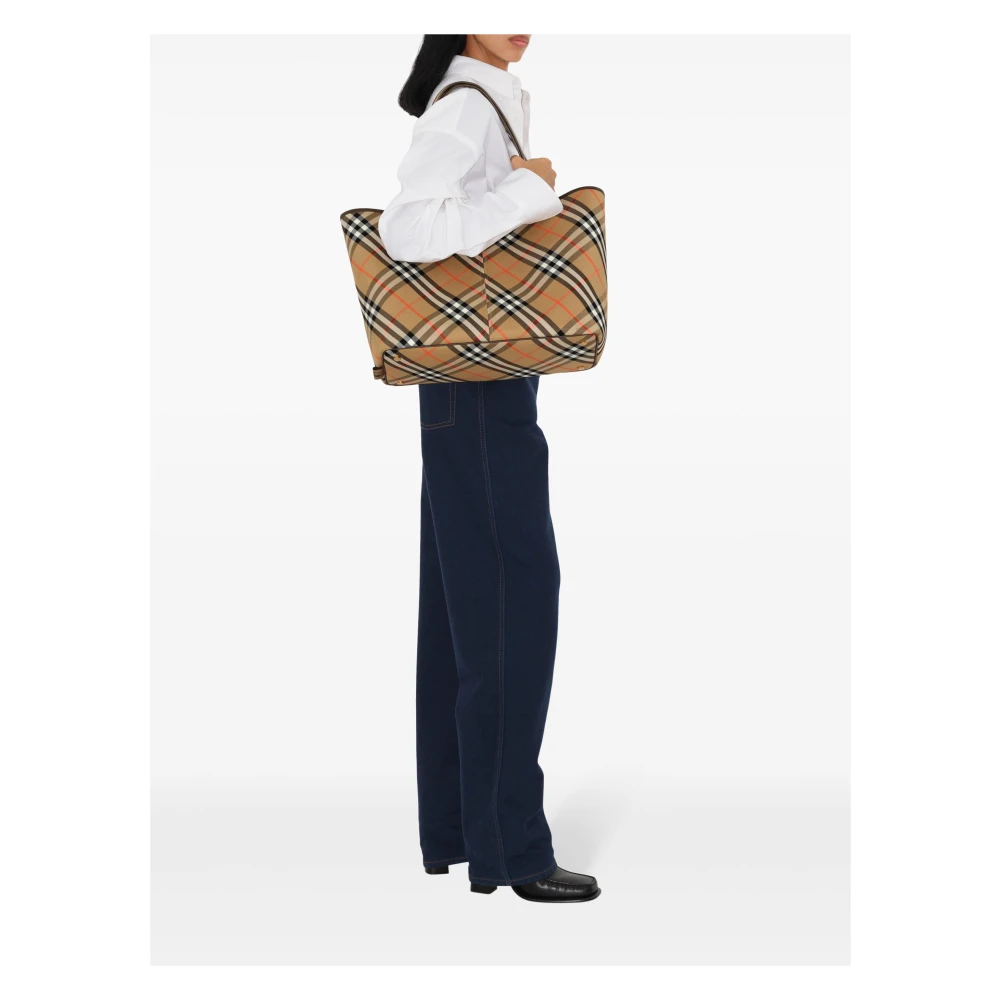 Burberry Vintage Check Tote Bag met Leren Afwerking Beige Dames