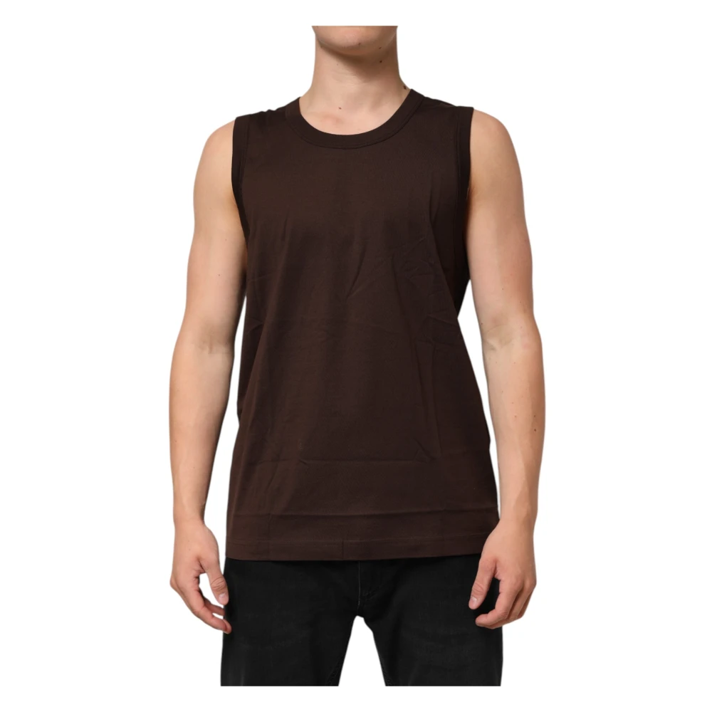 Dolce & Gabbana Men's Brown Sleeveless Tops, Xs, Cotton Sleeveless Tank Top