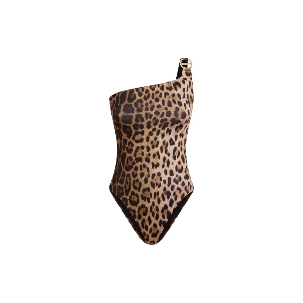 Moschino Brown Swimsuits, Female, M, Printed Lycra One-Piece Swimsuit