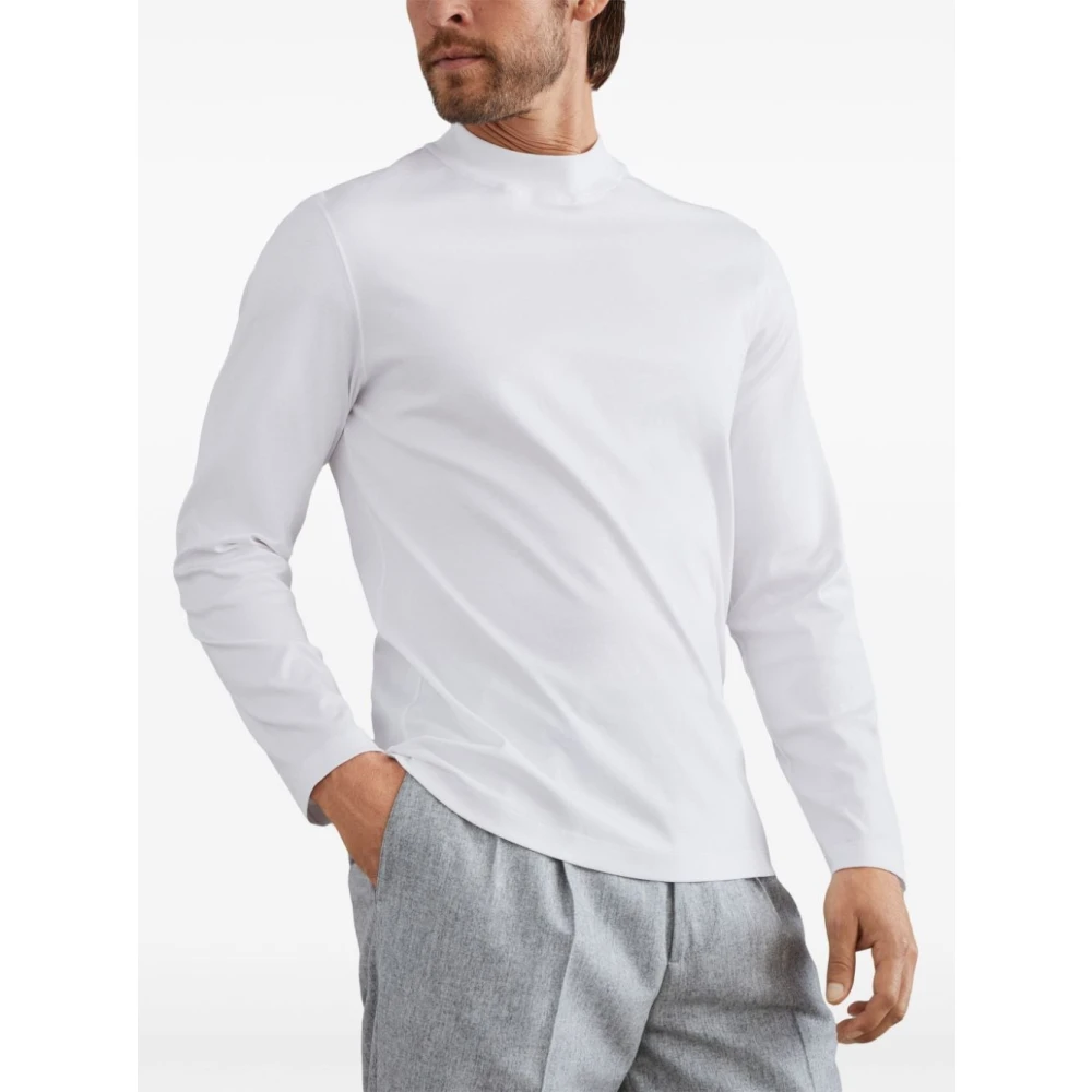 BRUNELLO CUCINELLI Witte Longsleeve Mock Neck Top White Heren