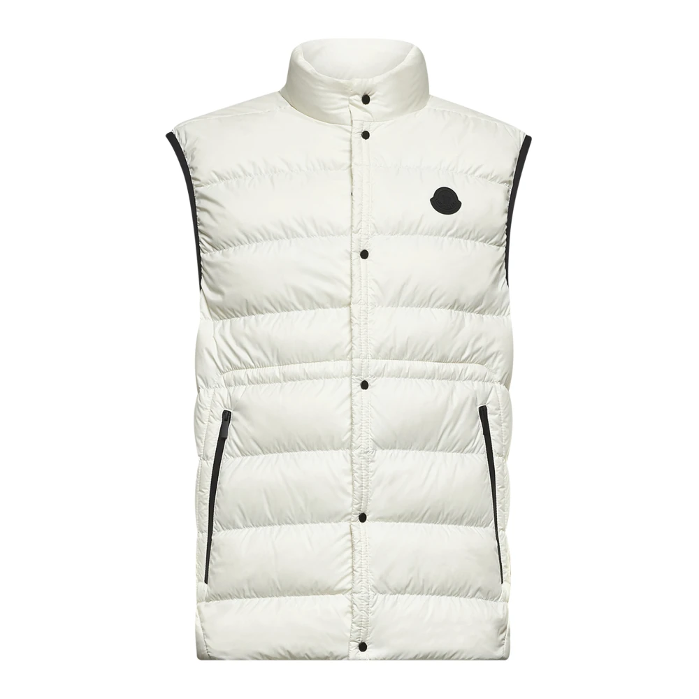 Moncler Men's White Vests,, Sleeveless Down-Filled Coat Medium