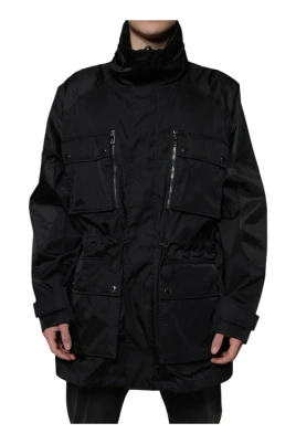Svart Nylon Vinter Parka Kappa Jacka