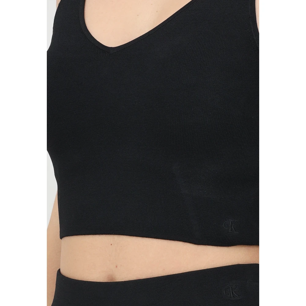 Calvin Klein Jeans Zwarte V-hals Top Slim Fit Black Dames