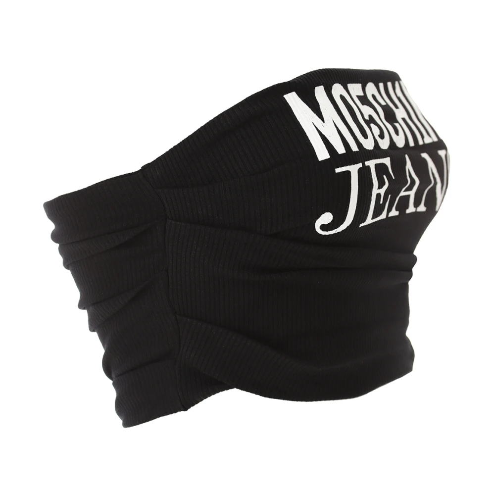 Moschino Geribbeld Logo Crop Top in Zwart Black Dames