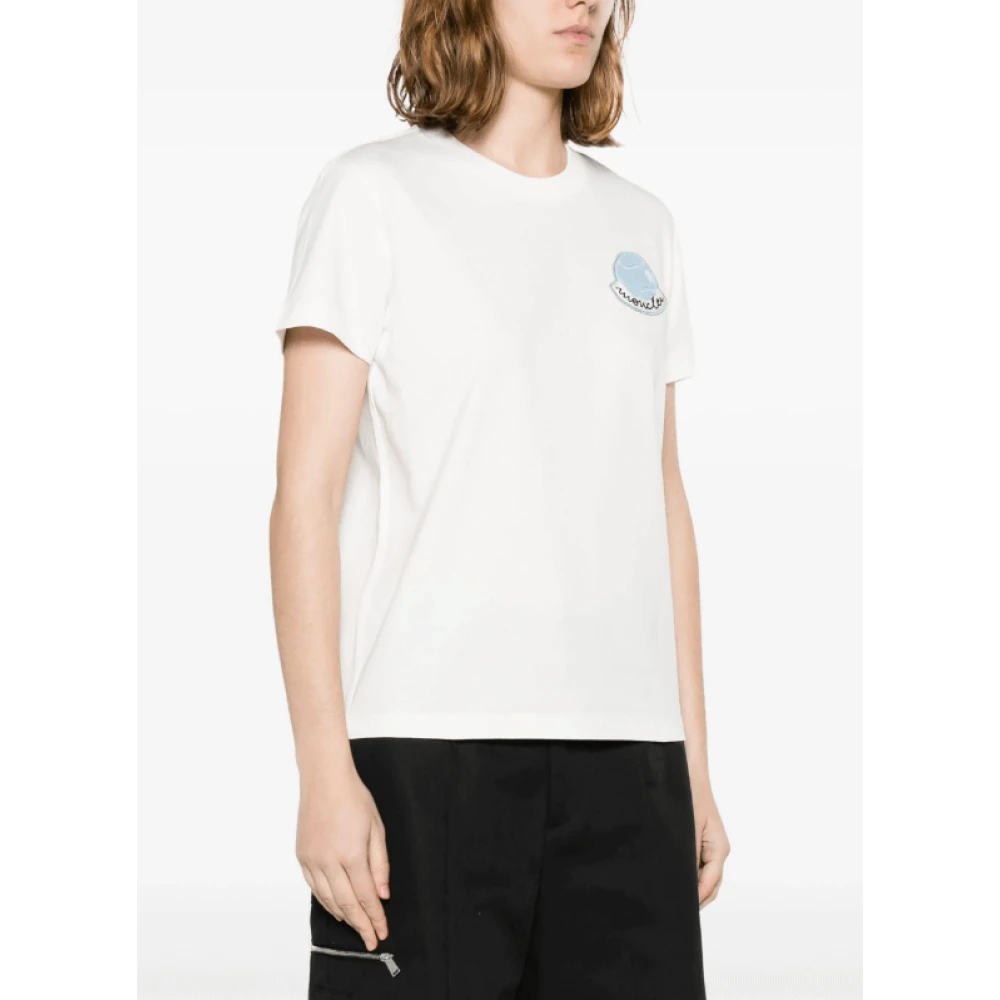 Moncler Organisch Katoenen Logo Patch T-Shirt White Dames