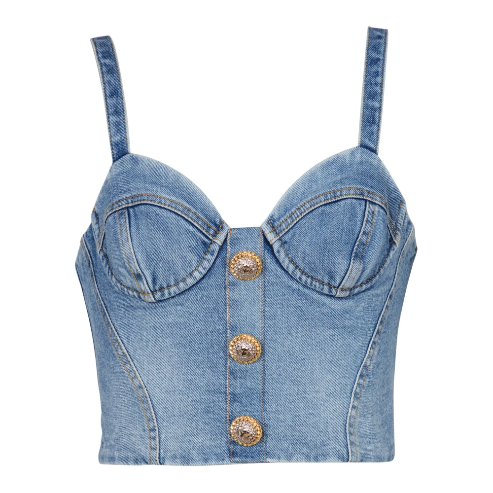 Balmain Denim top met dunne bandjes Blue Dames