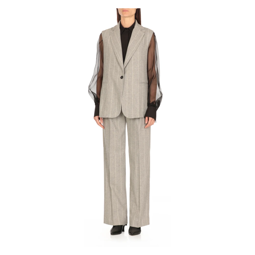 Antonelli Firenze Grijze wollen vest met krijtstreep patroon Gray Dames