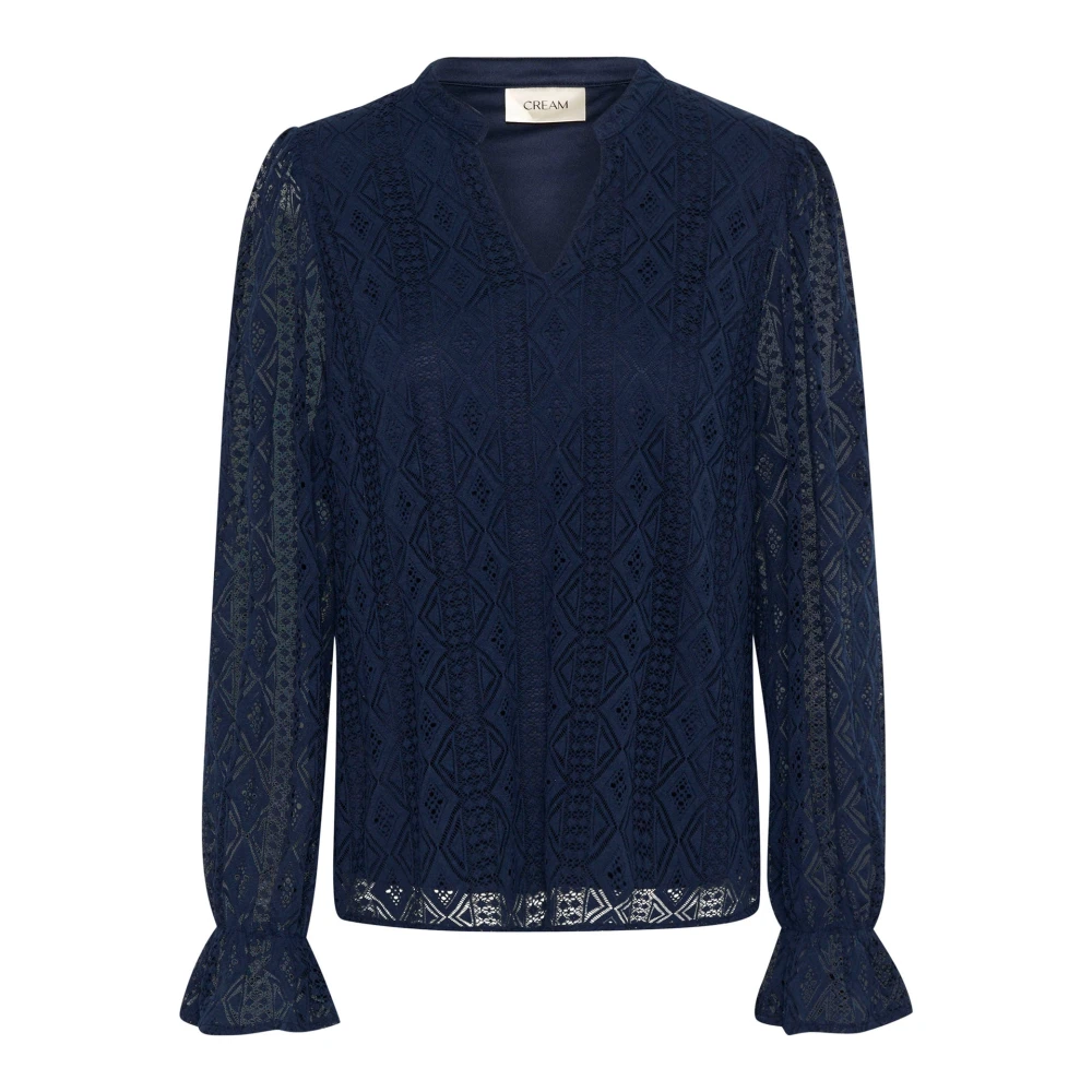 Cream Women's Blue Blouses, M, Lace Blouse Navy Blazer
