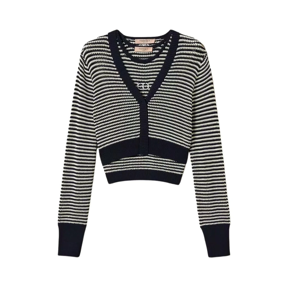 Twinset Gestreepte Vest en Top Set Blue Dames
