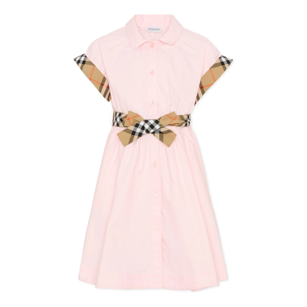 Burberry Girls Pink Dresses, 10 Y, Check Trim Cotton Shirt Dress