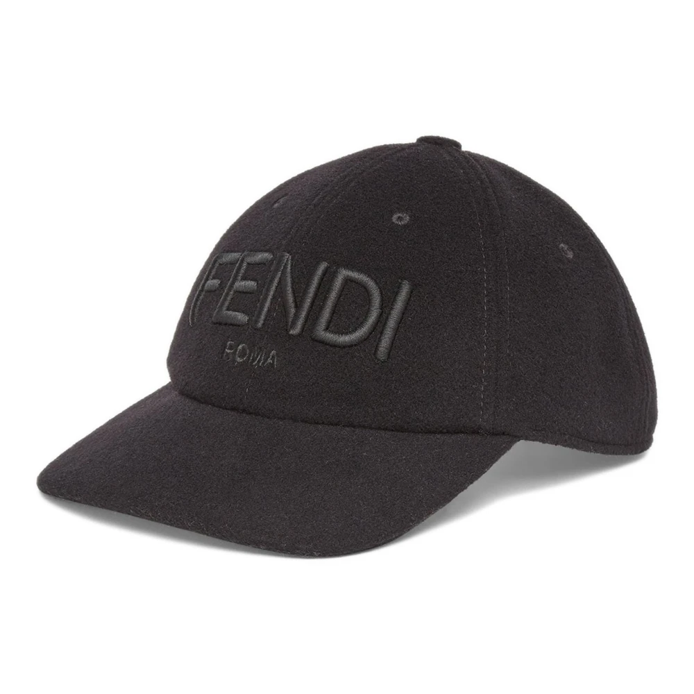 Fendi Zwarte wollen baseballpet met geborduurde letters Black Heren