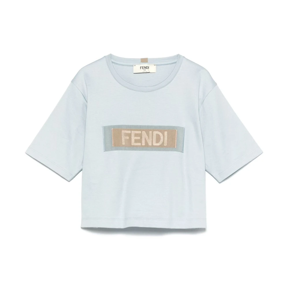 Fendi Blått Band Trim Crew Neck T-shirts Blue, Dam