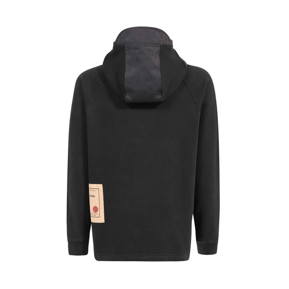 Ten C Geribbelde katoenen hoodie met zakken Black Heren