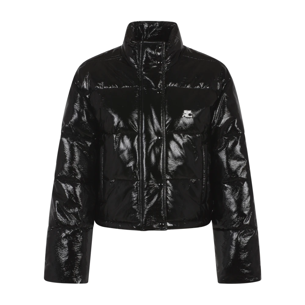 Courrèges Women's Black Winter Jackets, M, Cropped Vinyl Puffer Jacket