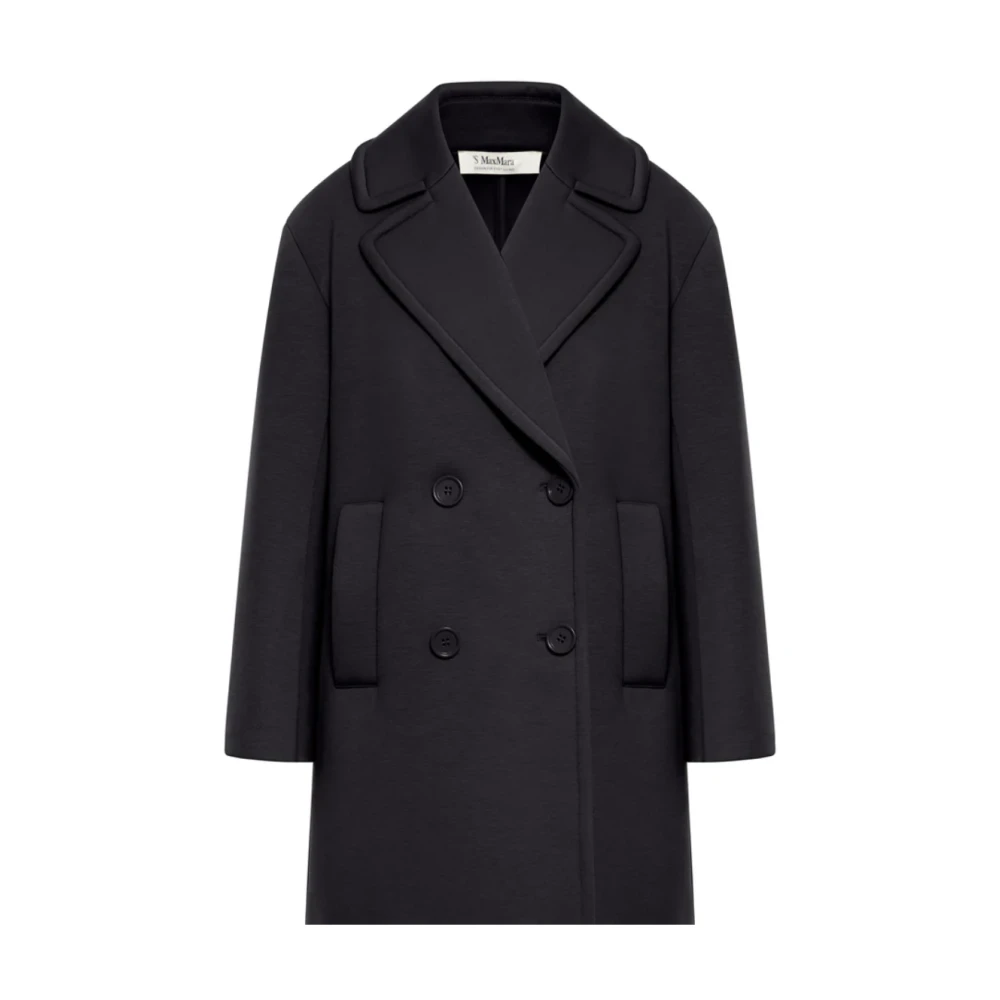 Max Mara Zwarte Peacoat met Brede Revers Black Dames