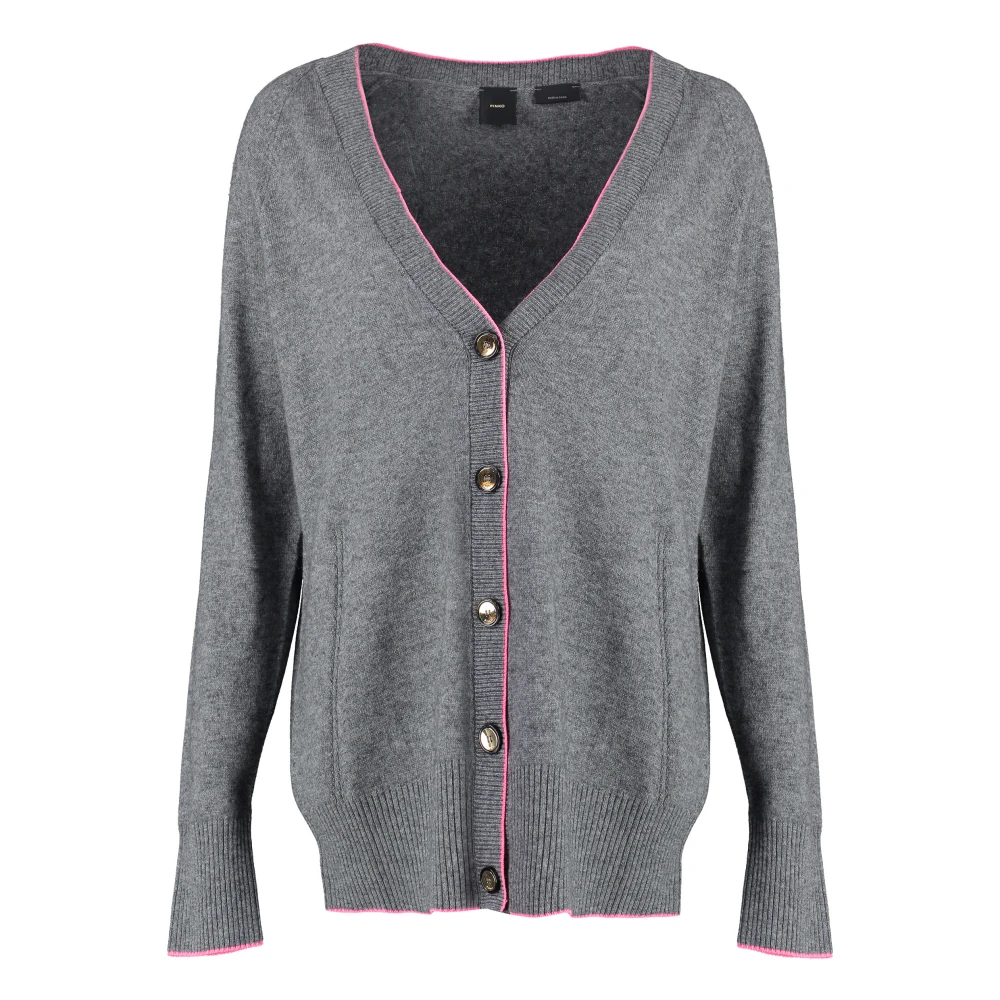 Pinko Geribbelde Wol Kasjmier Cardigan Gray Dames