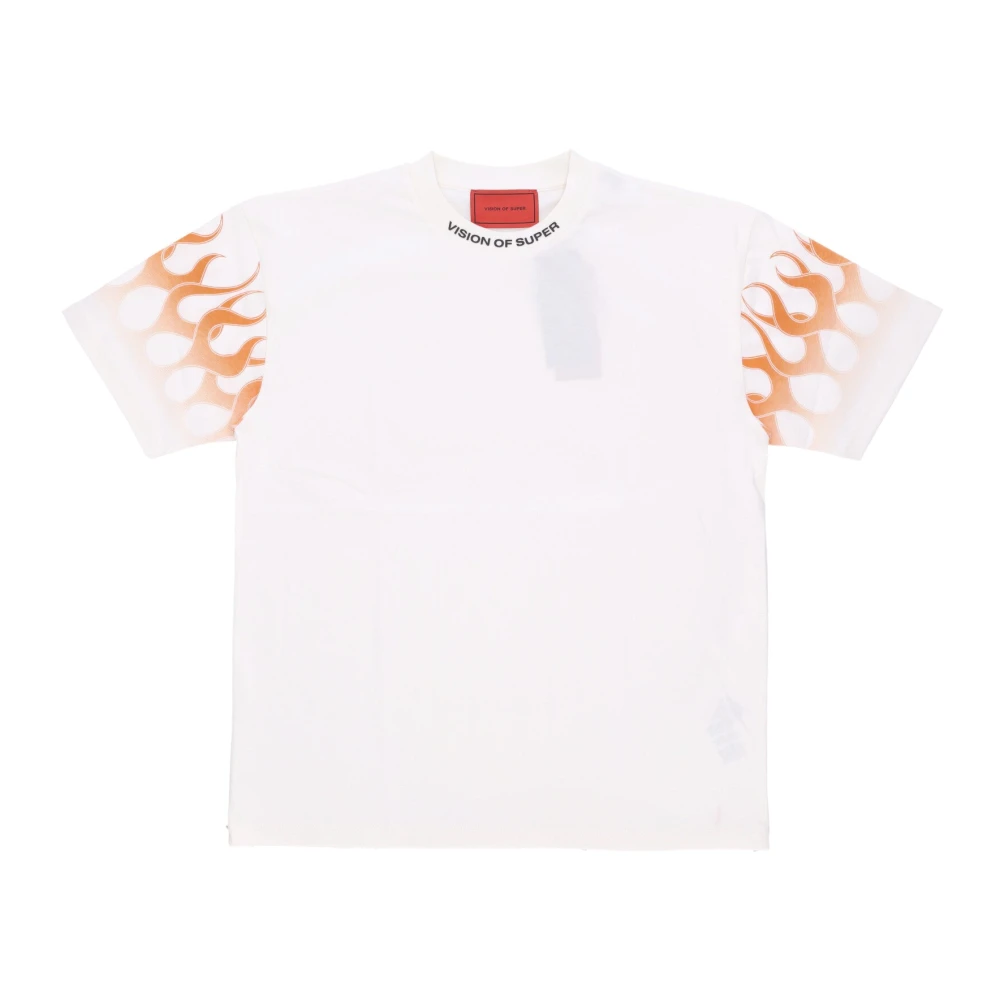 Vision Of Super Men's White T-Shirts, M, Flames Tee T-Shirt